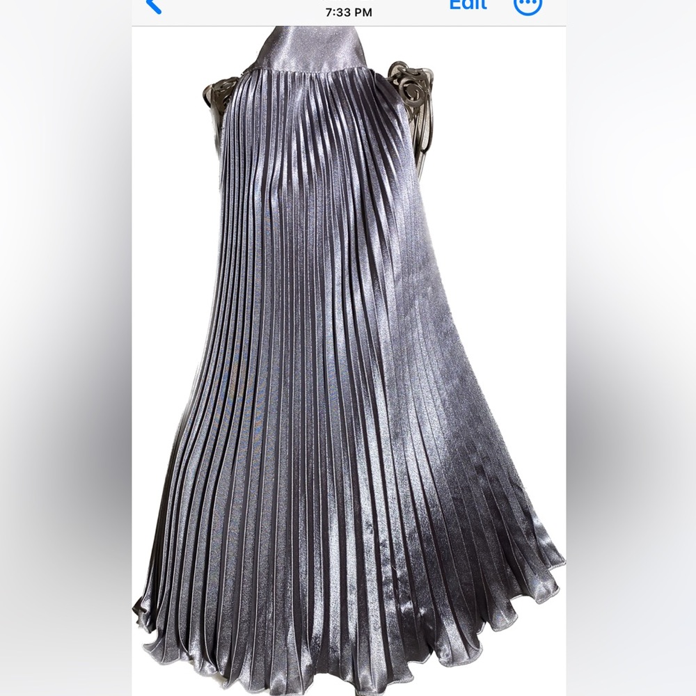 Classic Elegant 100% Silk Stunning Silver Pleated Blouse with One Shoulder Tie